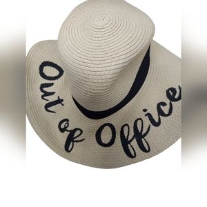 Unbranded Floppy Natural Hat "Out Of Office" with Black Ribbon Band